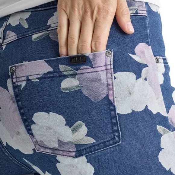 new HUE Women's Denim-look Blue Floral High-Rise Skimmer Leggings - Size Medium - Picture 7 of 10
